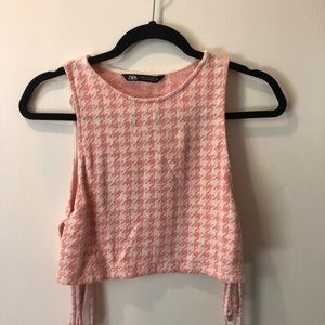 Zara Pink Houndstooth Crop Top